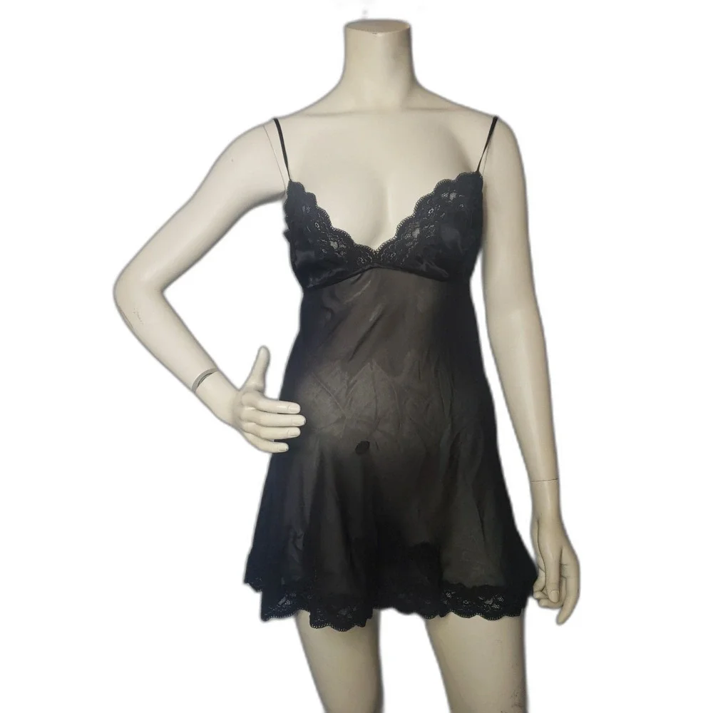 Vintage 90's Y2K VICTORIAS SECRET Sheer Black Lace Negligee Nighty Womens Medium